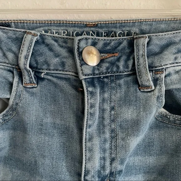 American Eagle Jeggings Super Stretch High Rise Skinny Light Wash Distressed - Picture 5 of 11
